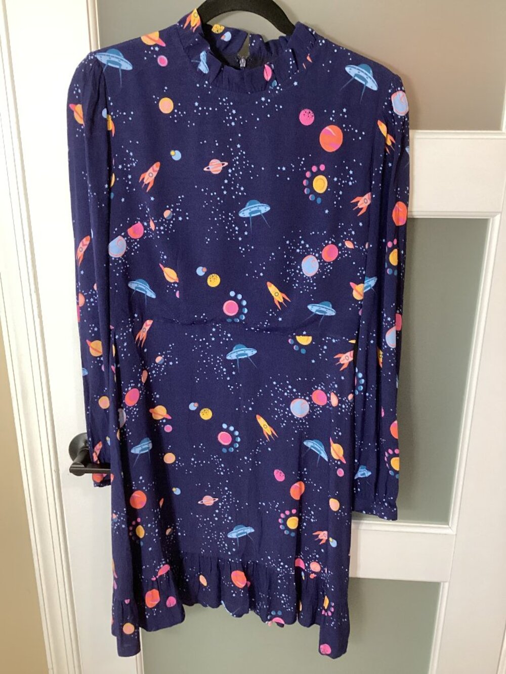 Sugarhill Brighton Cassia Frill Mini Dress Navy UFO Outer Space Science STEM - 6